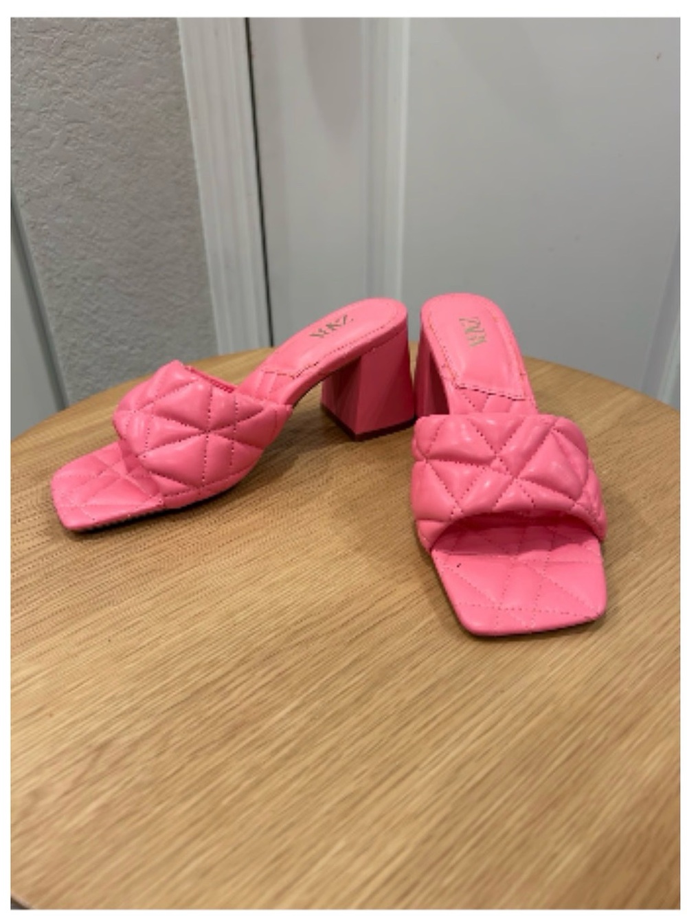 Zara Pink Quilted Block Heel Mules